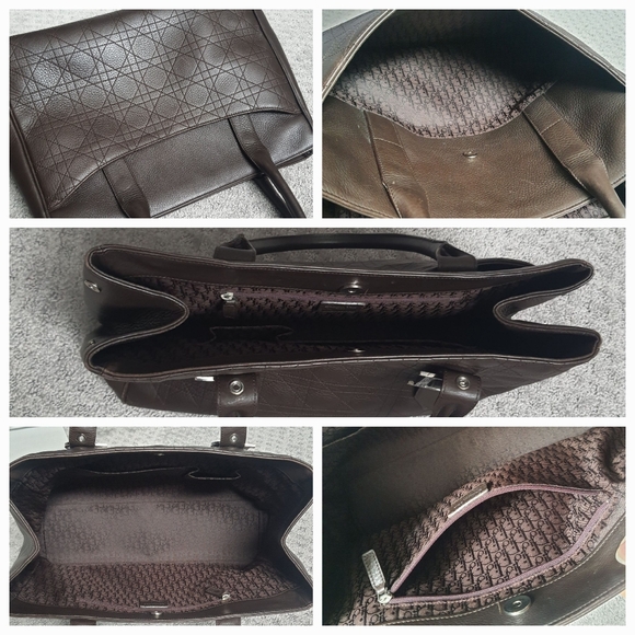 Christian Dior Cannage Leather Tote Bag Quilted Brown VNTG D Buckles - Picture 15 of 16